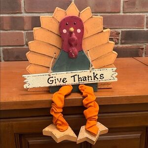 Thanksgiving Shelf Sitter Fall Decor Adorable Turkey & Give Thanks Sign